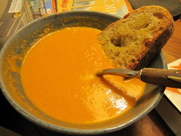 Luckily, I was able to snap a picture of this spicy cream of tomato soup before it was all eaten up.  This stuff doesn't last long around our house!